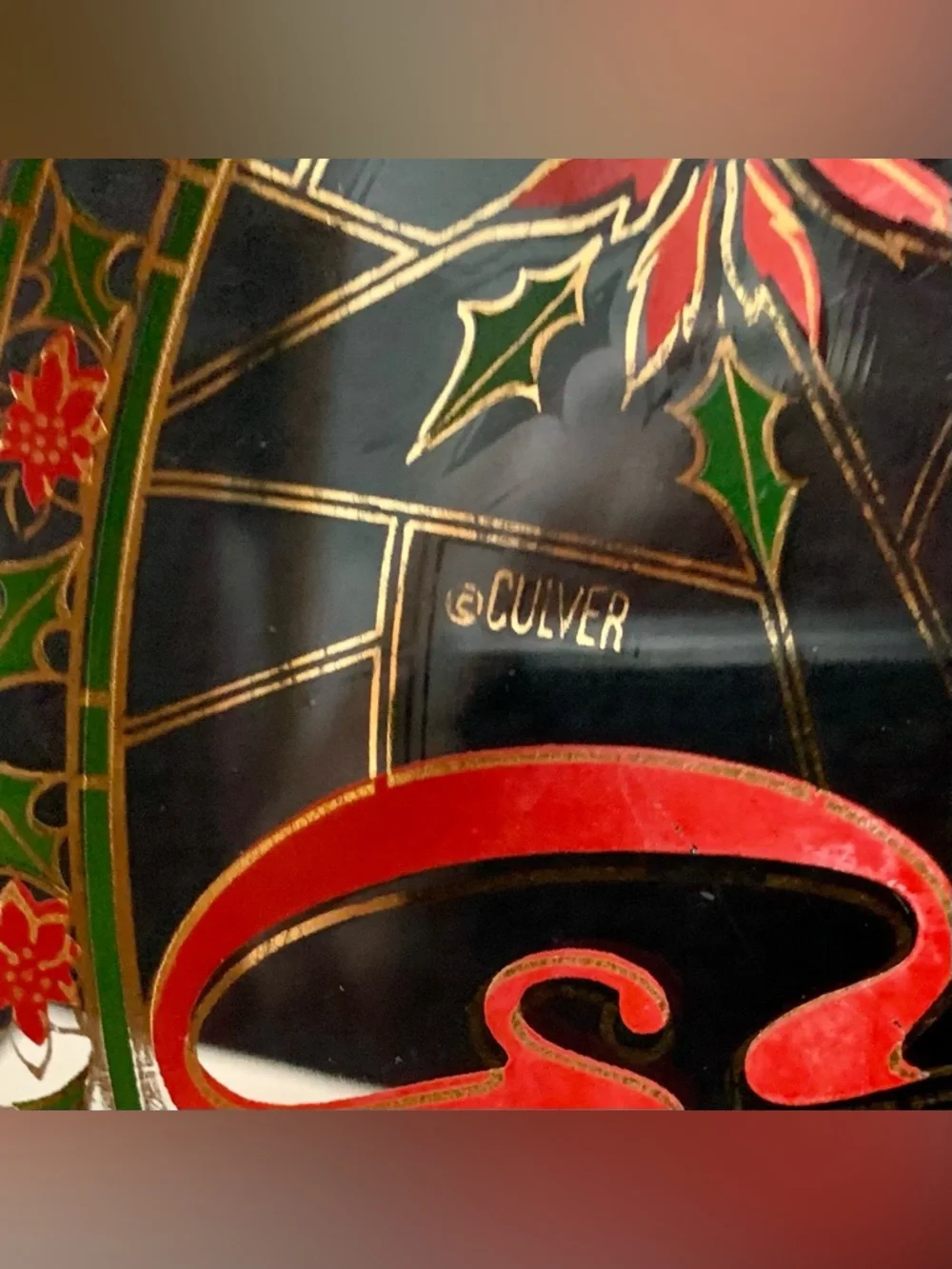 🔍Vintage Culver “Season’s Greetings” Christmas Glass Serving Tray / Platter 🎄
